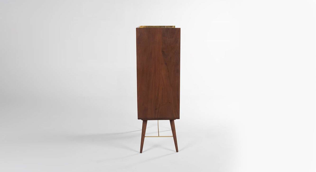 Scandi Acacia Wood Free Standing Bar in Autumn Brown Finish Urban Ladder