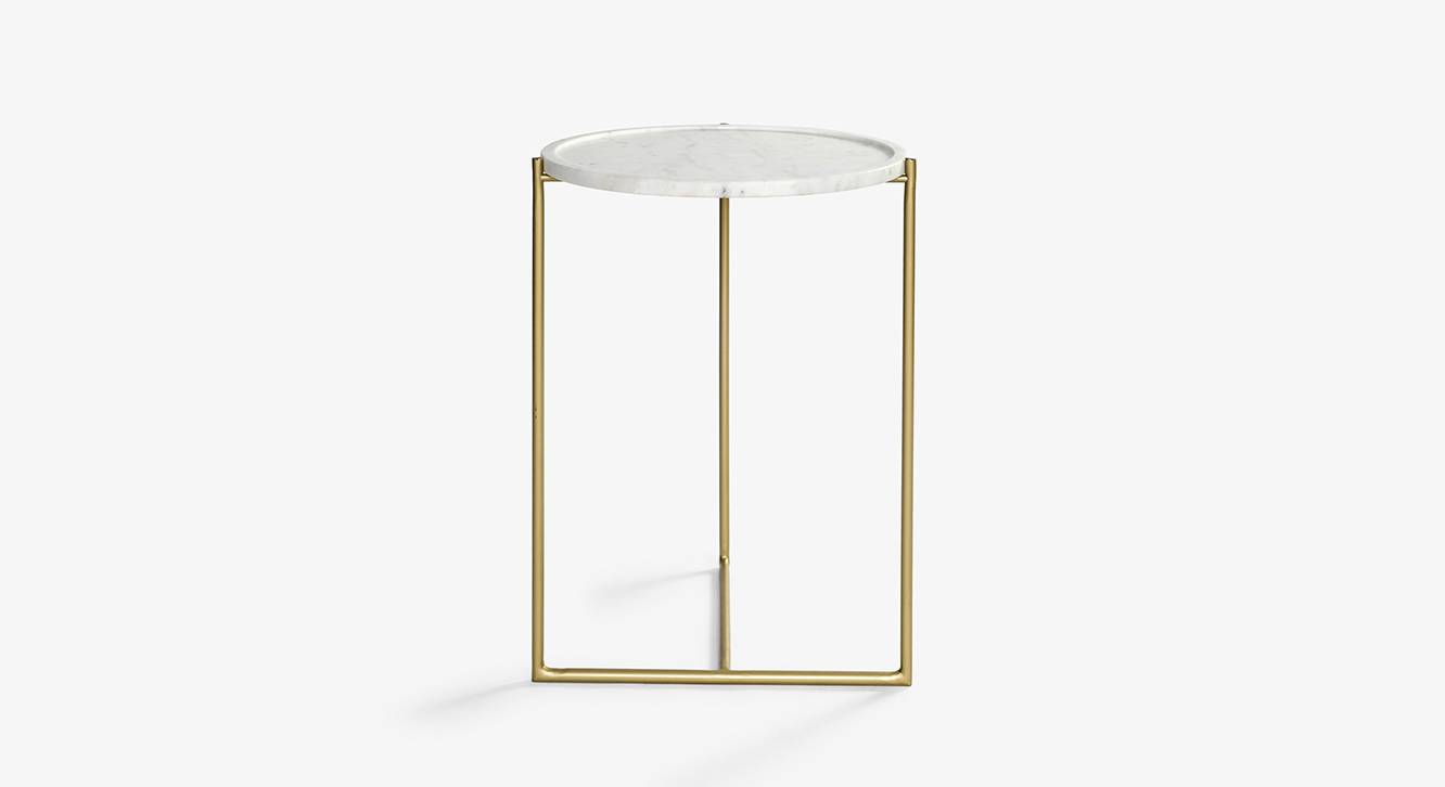 Art Stone Side Table in White Marble Finish Urban Ladder