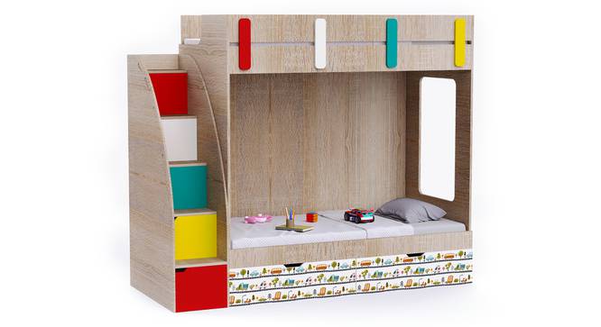 Pinwheels Bunk Bed with Storage in Oak Colour BKBB047 (Brown, Oak Finish) by Urban Ladder - Front View Design 1 - 785542