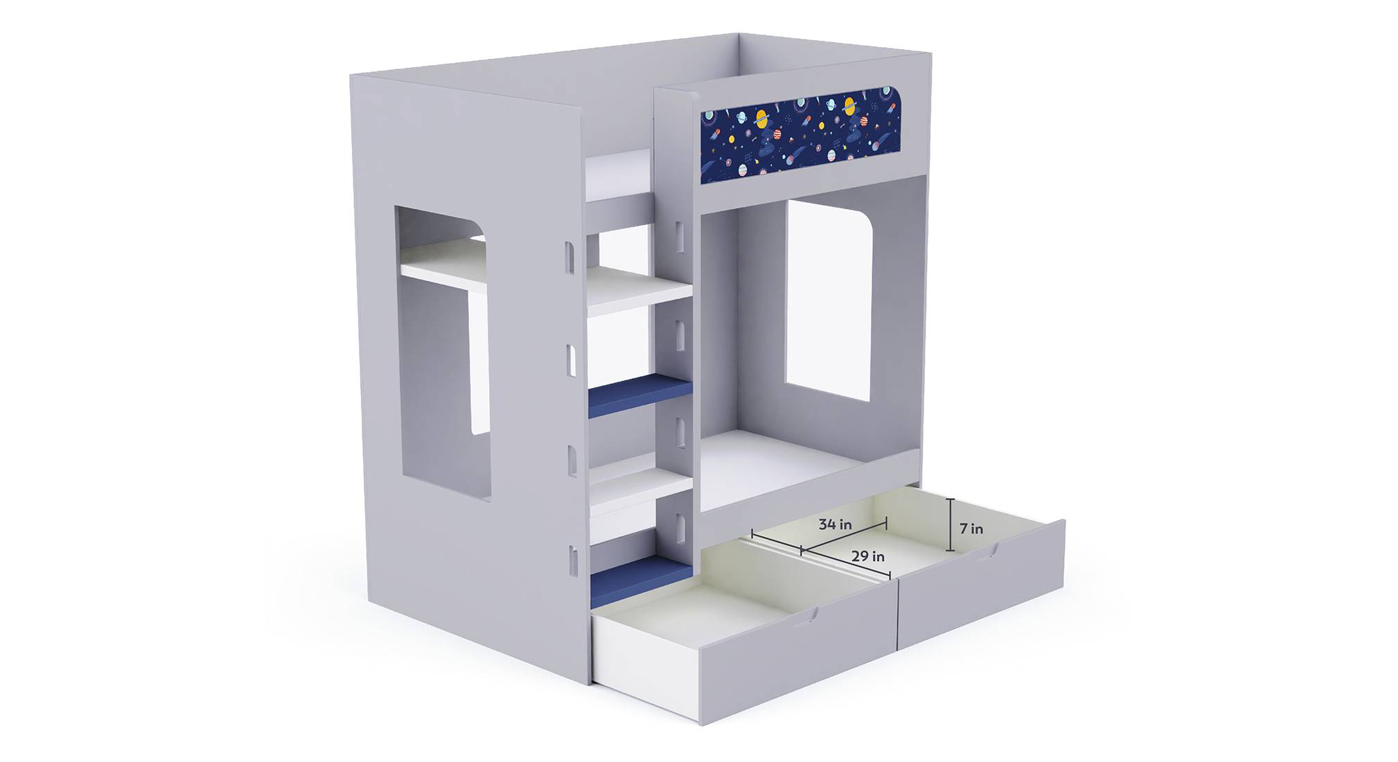 Caravan Engineered Wood Bunk Bed in Grey Colour Urban Ladder