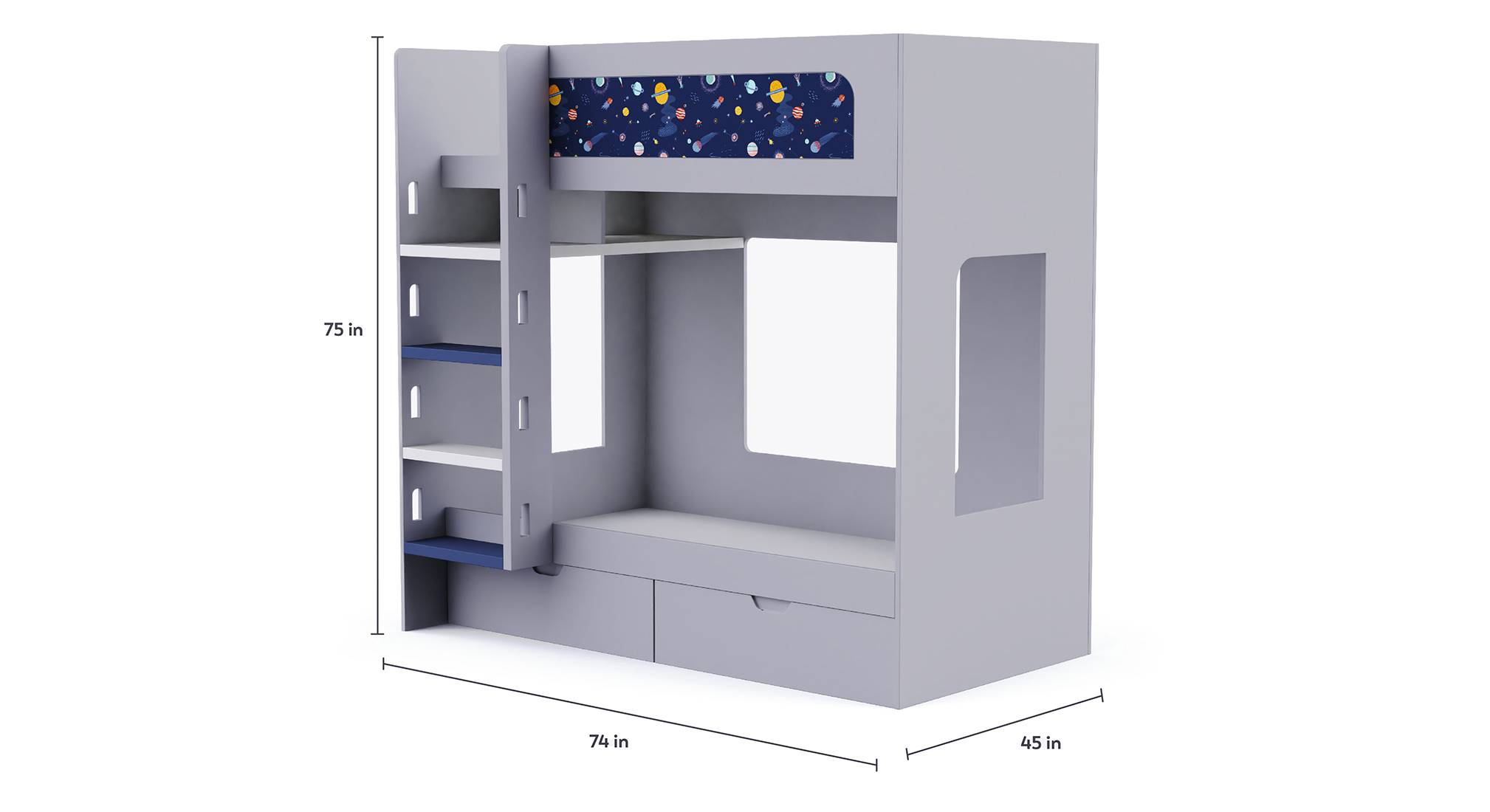 Caravan Engineered Wood Bunk Bed in Grey Colour Urban Ladder