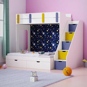 White Bed Design Pattern Dreams Engineered Wood Bunk Bed in White Colour