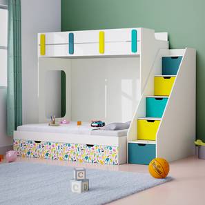 boingg! - a happy start Pattern Dreams Engineered Wood Bunk Bed in White Colour-picture-36