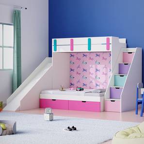 White Bed Design Sleep N Engineered Wood Bunk Bed in White Colour