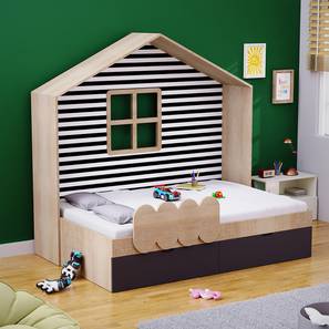 boingg! - a happy start Little Hut Engineered Wood Drawer storage Bed in Brown Colour-picture-17