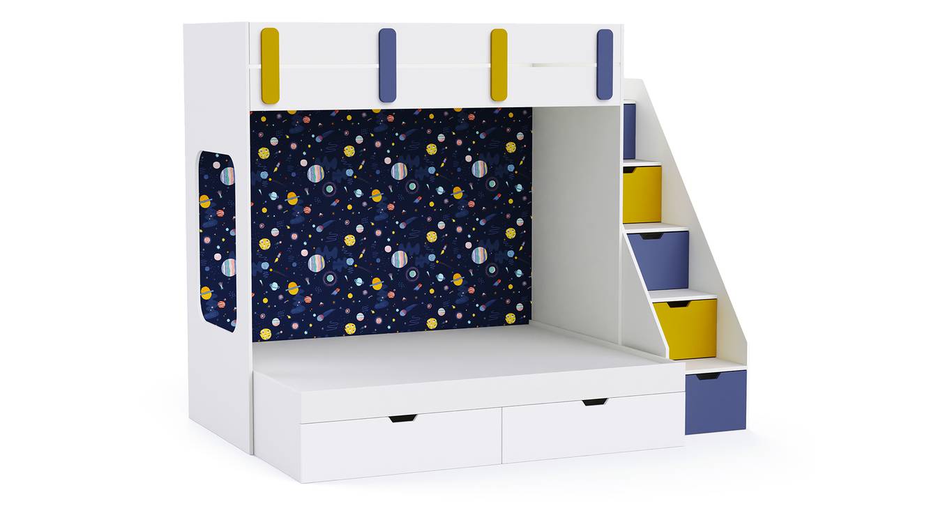 Pattern Dreams Bunk Bed with Storage in White Colour BKBB018