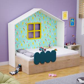 Little Hut Engineered Wood Drawer storage Bed in White Colour