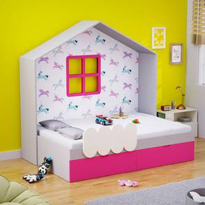 Little Hut Engineered Wood Drawer storage Bed in Grey Colour