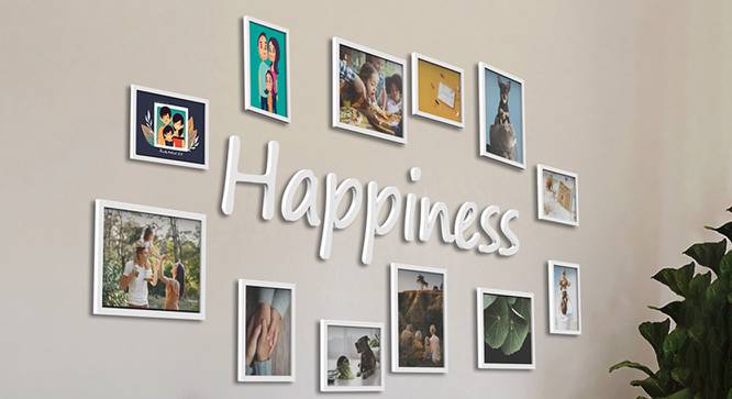 Happiness Photoframe Set of 12 (White) by Urban Ladder - Front View Design 1 - 790789