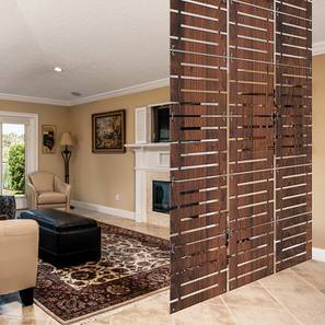 Room Divider Design Engineered Wood Room Divider in Walnut Colour