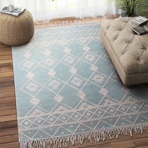 Hall Carpet Design Blue Geometric Hand Woven Wool Dhurrie