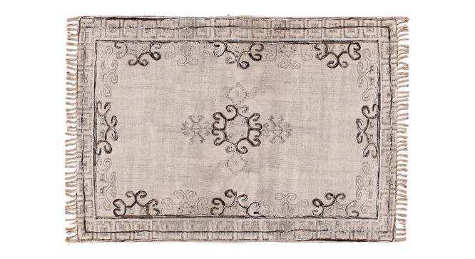 Indian Cotton Block Printed Rug Geometric Kitchen Area Carpet 4x6 FT (Beige, 4 x 6 Feet Carpet Size) by Urban Ladder - Front View Design 1 - 797179