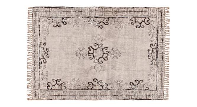 Indian Cotton Block Printed Rug Geometric Kitchen Area Carpet 6x9 FT (Beige, 6 x 9 Feet Carpet Size) by Urban Ladder - Front View Design 1 - 797182