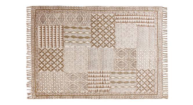 Indian Oriental Rug Traditional Carpet Geometric Cotton Area Rug 6x9 FT (Brown, 6 x 9 Feet Carpet Size) by Urban Ladder - Front View Design 1 - 797671