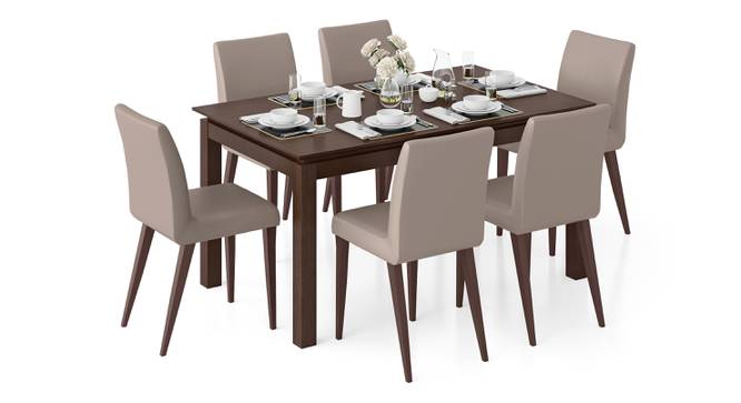Diner Solid Wood 6 Seater Dining Table With Set Of Persica Chairs In Dark Walnut Finish (Dark Walnut Finish) by Urban Ladder - Front View - 