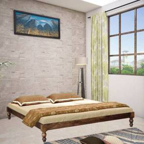 Double Bed Design Aarya Solid Wood Queen Size Non Storage Bed in Brown Finish