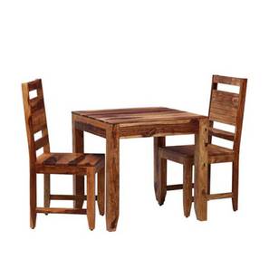 Dining Table And Chairs Design Baker Solid Wood 2 Seater Dining Table with Set of 2 Chairs in Walnut Finish