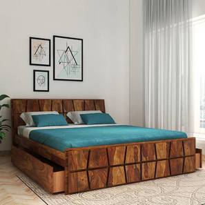 Vds Solid Wood Design Hainan Solid Wood Queen Size Drawer Storage Bed in Brown Finish
