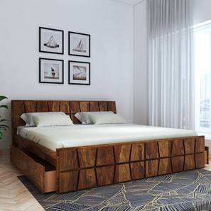 Vintage Home Design Hainan Solid Wood King Size Drawer Storage Bed in Brown Finish