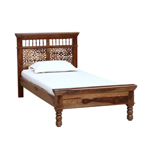 Single Beds Design Myra Solid Wood Single Size Non Storage Bed in Rustic Teak Finish