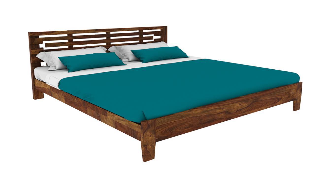 Santiago Solid Wood Queen Size Non Storage Bed in Brown Finish Urban