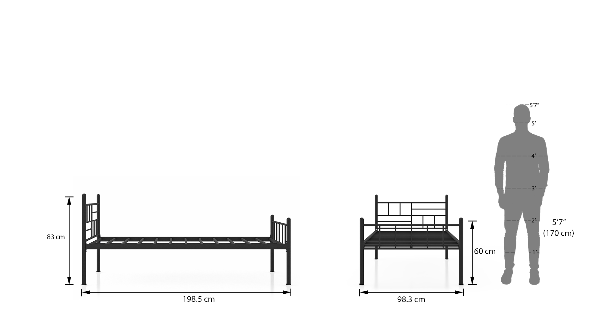 Weaver Metal Single Size Bed With SimplyWud Essential Mattress Urban