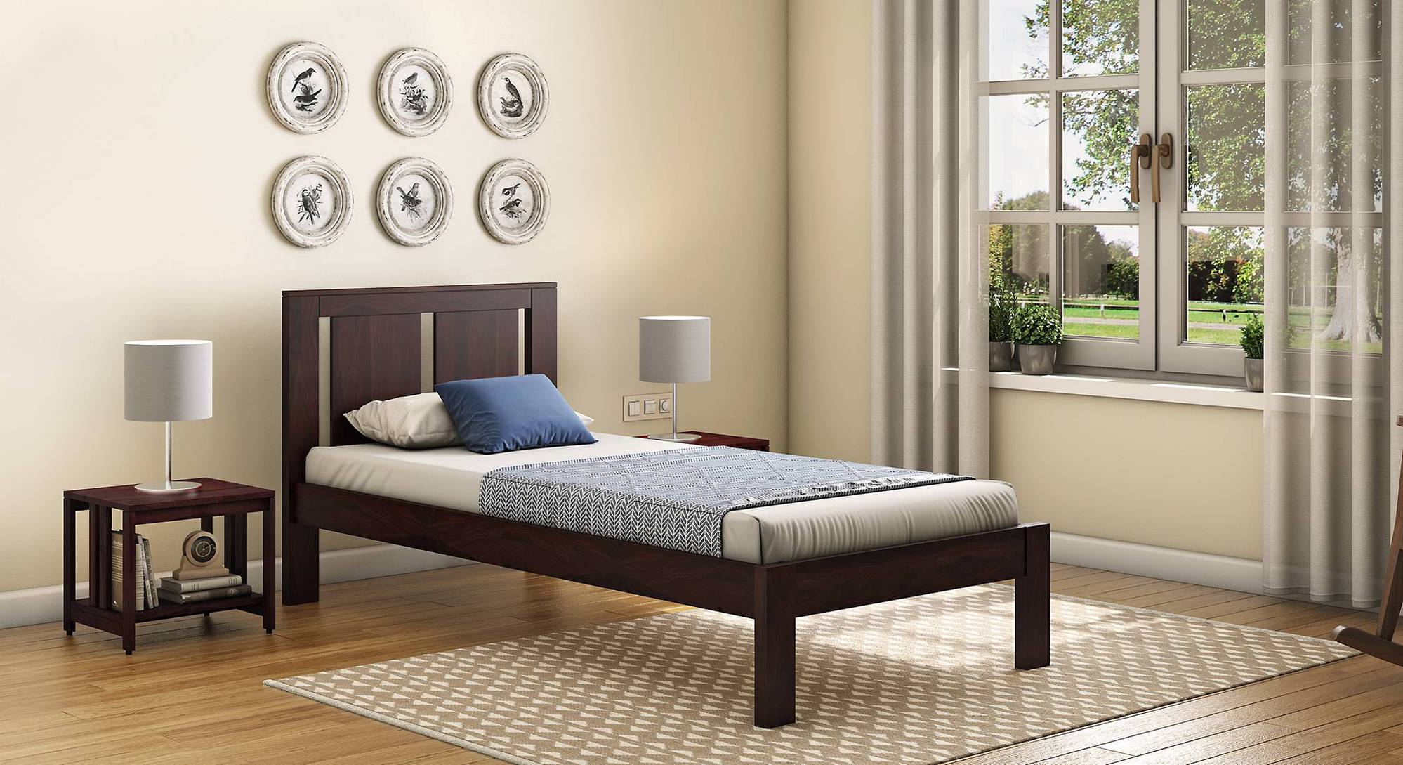 Durban Solid Wood Non Storage Single Bed With Essential Foam Mattress