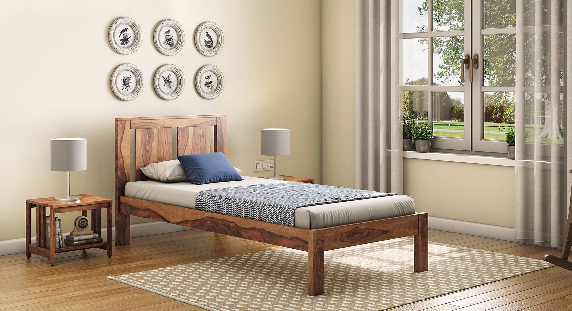 Durban Solid Wood Non Storage Single Size Bed with Essential Foam