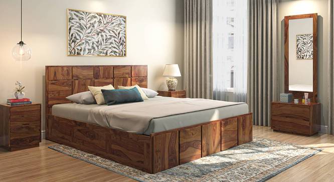 Astoria Storage King Bed in Teak With Essential Foam Mattress (Teak Finish, King Bed Size, 78 x 72 in Mattress Size) by Urban Ladder - Rear View Design 1 - 807837