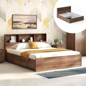 Beds With Mattress Design Jasper Storage King Bed In Classic Walnut With Essential Foam Mattress (King Bed Size, 78 x 72 in Mattress Size, Classic Walnut Finish)