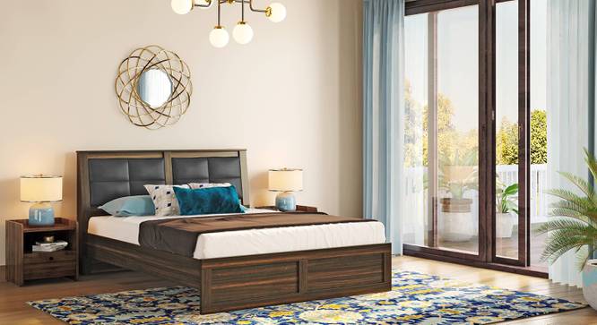 Pico Non Storage Queen Size Bed In Californian Walnut With Essential Coir Mattress (Queen Bed Size, 78 x 60 in Mattress Size, Californian Walnut Finish) by Urban Ladder - Close View - 807857
