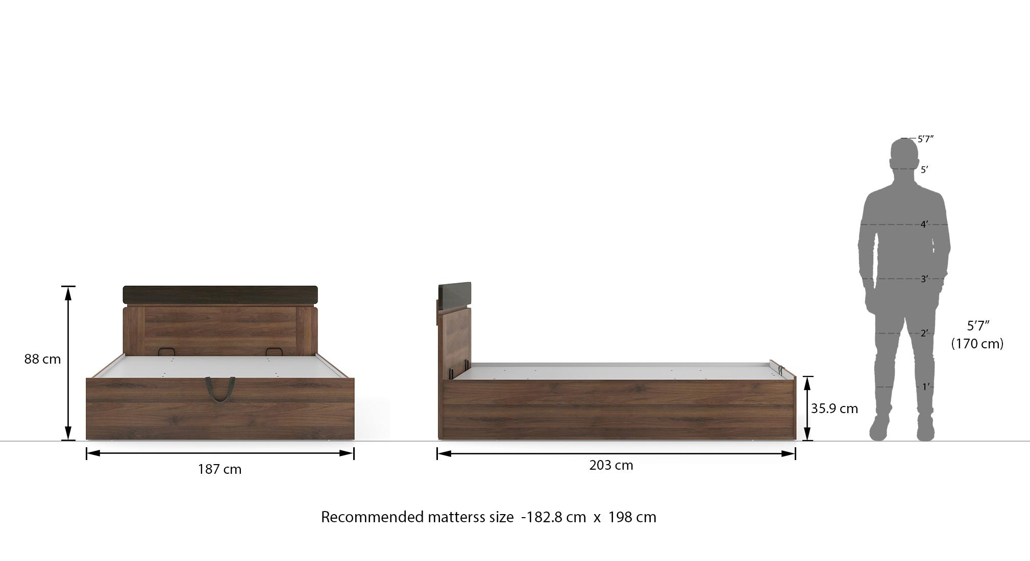 Aruba Hydraulic King Bed In Classic Walnut With Dreamlite Bonnel Spring