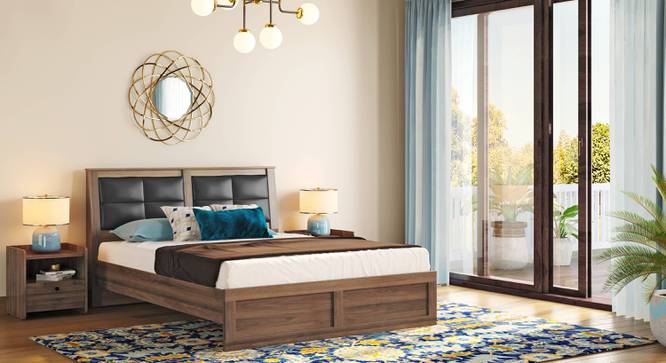 Pico Non Storage Engineered Wood Queen Size Bed In Classic Walnut With Essential Coir Mattress (Queen Bed Size, 78 x 60 in Mattress Size, Classic Walnut Finish) by Urban Ladder - Front View - 808033
