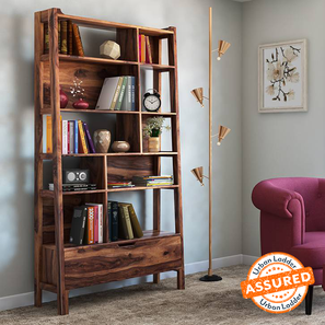 Bookshelf Design Alberto Solid Wood Bookshelf in Teak Finish