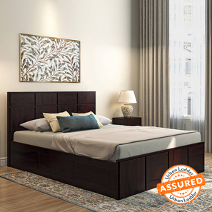 All Beds Design Astoria Solid Wood Queen Size Box Storage Bed in Mahogany Finish