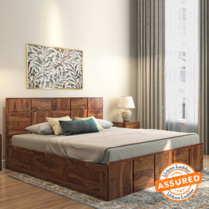 Box Beds With Storage Design Astoria Solid Wood King Size Box Storage Bed in Teak Finish