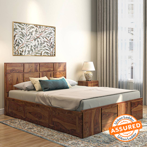 Sale In Ahmedabad Design Astoria Solid Wood Queen Size Box Storage Bed in Teak Finish