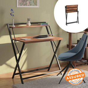 Corner Study Table Design Bruno Solid Wood Study Table in Teak Finish