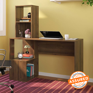 Study Table With Bookshelves Design Carl Engineered Wood Study Table in Warm Walnut Finish