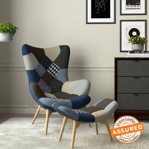 Wing Lounge Chairs Design Contour Chair & Ottoman Replica (Indigo Patch Work)