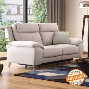 Two Seater Recliner Sofas Design Emila Fabric Two Seater Motorized Recliner in Cream Colour