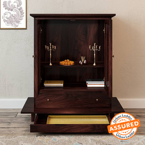 Pooja Mandir Design Devoto Solid Wood Free Standing Prayer Unit With Door
