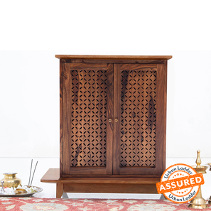 Pooja Mandir Design Devoto Solid Wood Free Standing Prayer Unit With Door