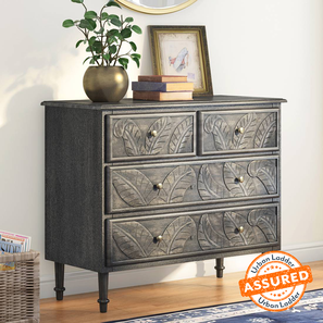 4 Drawers Design Elisa Solid Wood Chest of 4 Drawers in Antique Grey Finish