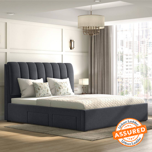 Upholstered Beds Design Faroe Engineered Wood King Size Drawer Storage Upholstered Bed in Grey Finish