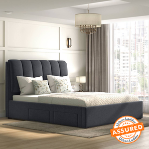 All Beds Design Faroe Engineered Wood Queen Size Drawer Storage Upholstered Bed in Grey Finish