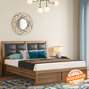 Bedroom New Arrivals Design Pico Engineered Wood Queen Size Non Storage Bed in Classic Walnut Finish