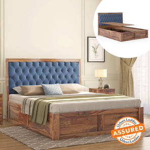 Bedroom New Arrivals Design Avon Solid Wood King Size Box Storage Bed in Teak Finish