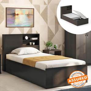 Single Beds With Storage Design Amy Engineered Wood Single Size Box Storage Bed in Dark Wenge Finish