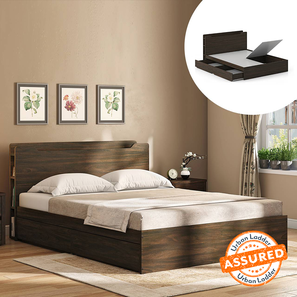 Beds With Storage Design Cavinti Engineered Wood Queen Size Drawer & Box Storage Bed in Rustik Walnut Finish